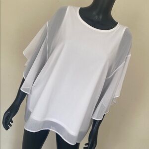 Donna Karan White Sheer Ruffle Sleeve Blouse